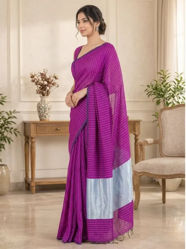 Wine_color_Handloom_Bengal_Cotton_Saree