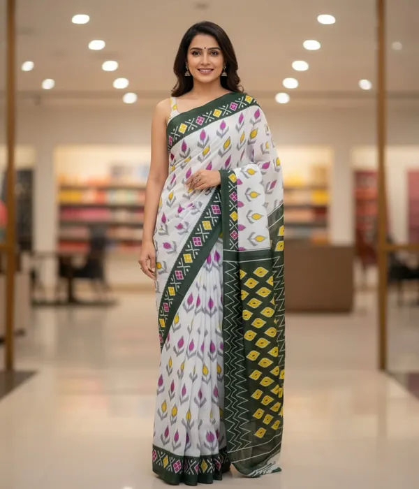 White_Pure_Cotton_Printed_Mulmul_Saree_For_Women