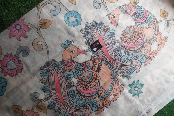 Thanjavur_Painting_Design_Printed_Half_White_Linen_Cotton_Casual_Light_Weight_Saree_For_Women
