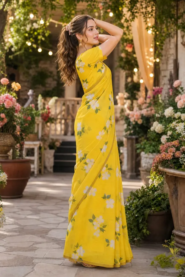 Yellow_Color_with_Beautiful_Flower_Print_Cotton_Linen_Saree