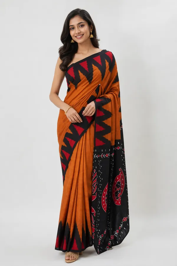 Golden_colour_Temple_Border_Light_Weight_Printed_Mul_Cotton_Saree_for_Women