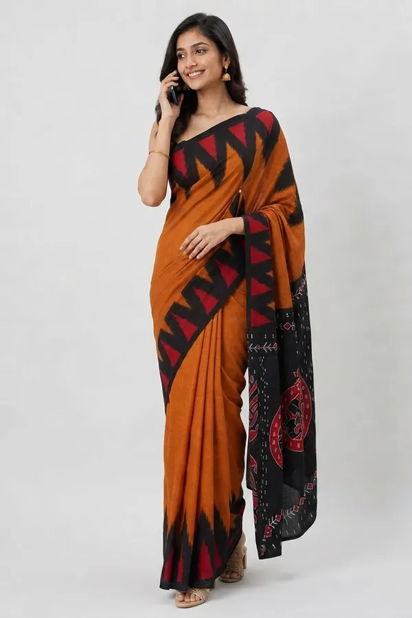 Golden_colour_Temple_Border_Light_Weight_Printed_Mul_Cotton_Saree_for_Women