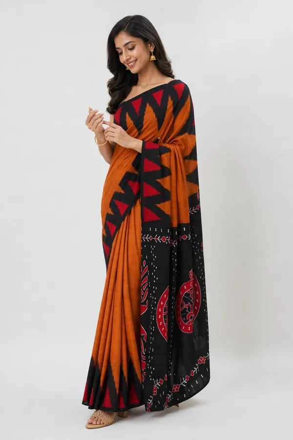 Golden_colour_Temple_Border_Light_Weight_Printed_Mul_Cotton_Saree_for_Women