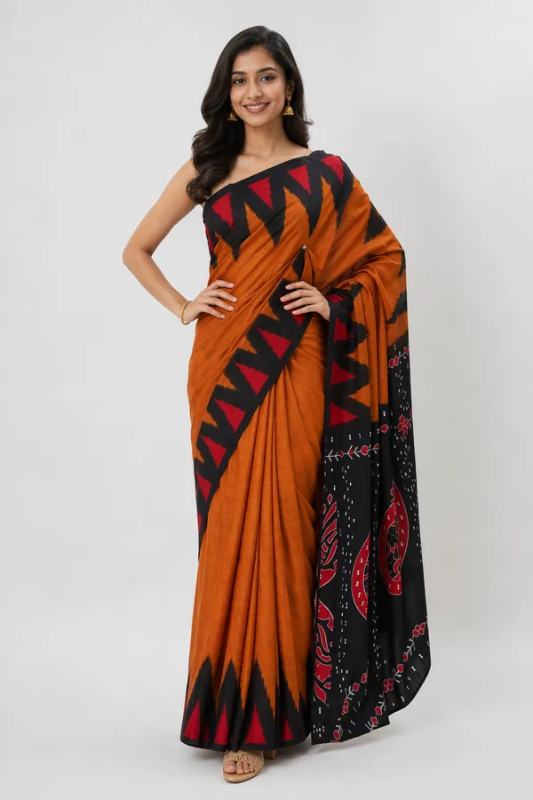 Golden_colour_Temple_Border_Light_Weight_Printed_Mul_Cotton_Saree_for_Women