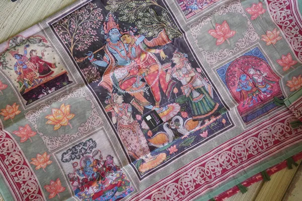 Dark_Maroon_color_Kalamkari_design_Printed_Chanderi_Cotton_saree
