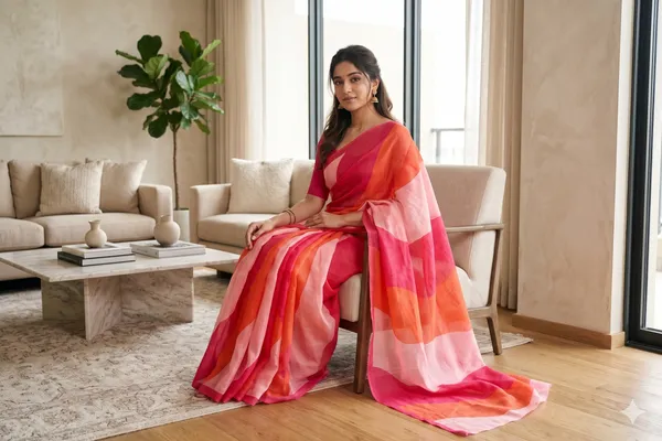 Multicolor_(_pink,_orange,_Baby_pink_)_Linen_Cotton_Printed_Saree_