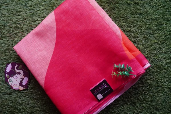 Multicolor_(_pink,_orange,_Baby_pink_)_Linen_Cotton_Printed_Saree_