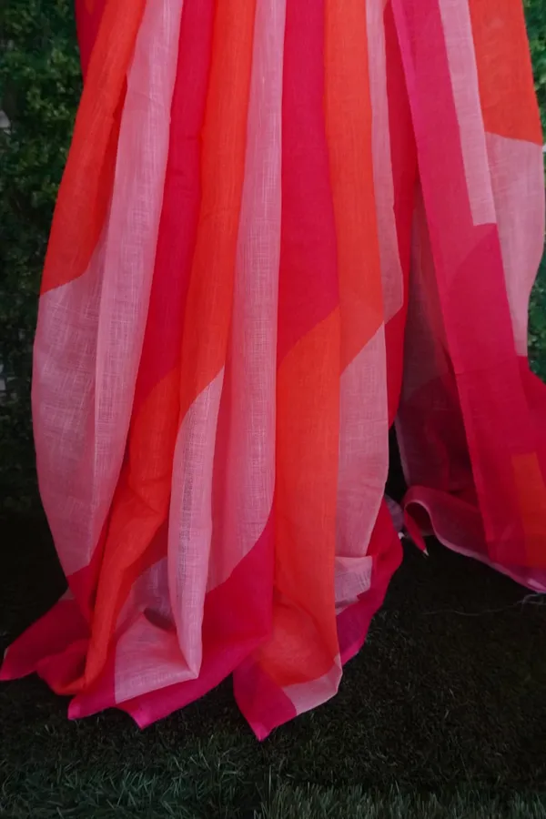 Multicolor_(_pink,_orange,_Baby_pink_)_Linen_Cotton_Printed_Saree_