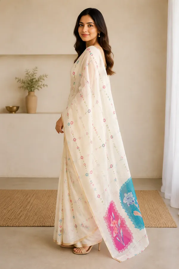 Half_White_Beautiful_Printed_Cotton_Casual_Light_Weight_Saree