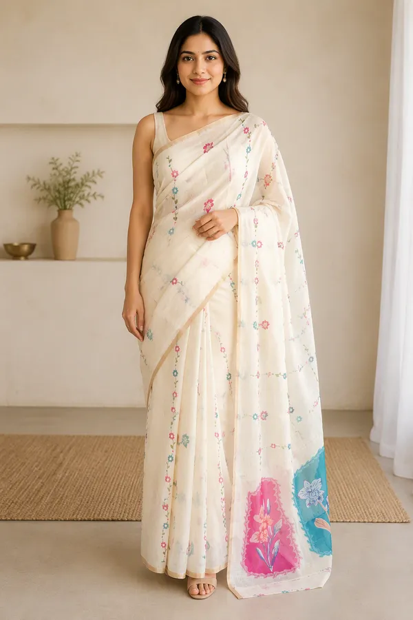 Half_White_Beautiful_Printed_Cotton_Casual_Light_Weight_Saree