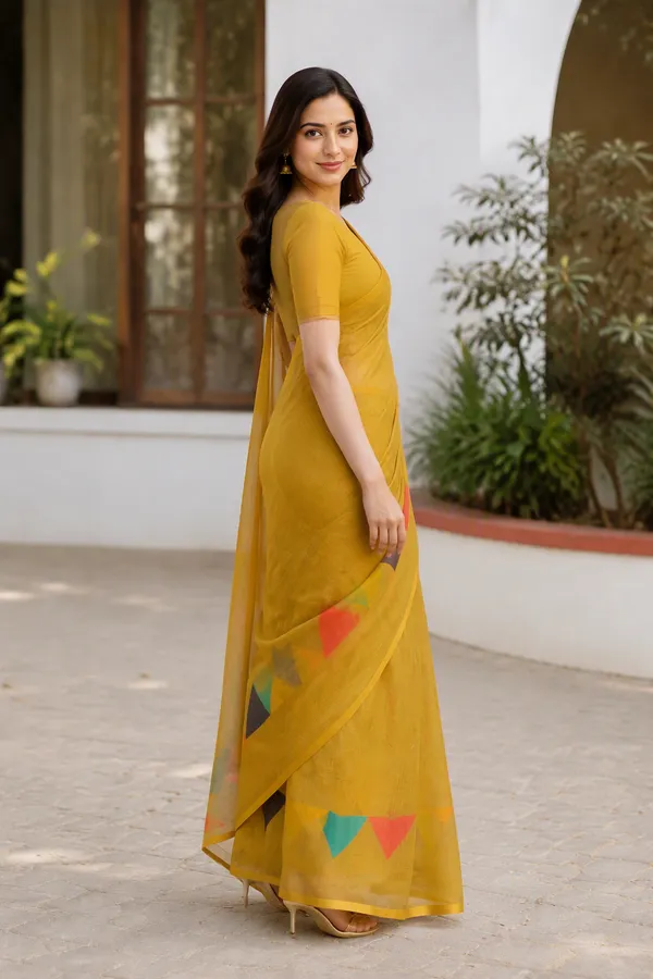 Triangle_Border_Design_Printed_Mehndi_Green_Cotton_Casual_Light_Weight_Saree_For_Women