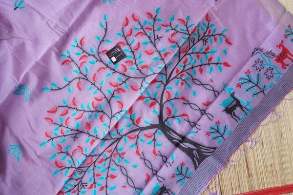 Mauve_color_Beautiful_Thread_Work_Soft_Cotton_Saree