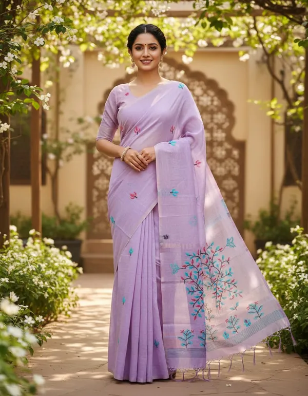 Mauve_color_Beautiful_Thread_Work_Soft_Cotton_Saree
