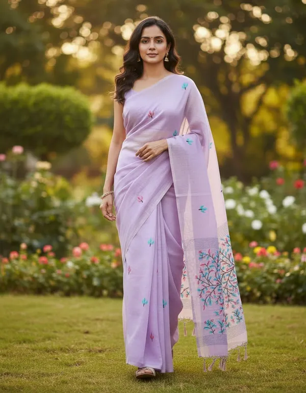 Mauve_color_Beautiful_Thread_Work_Soft_Cotton_Saree