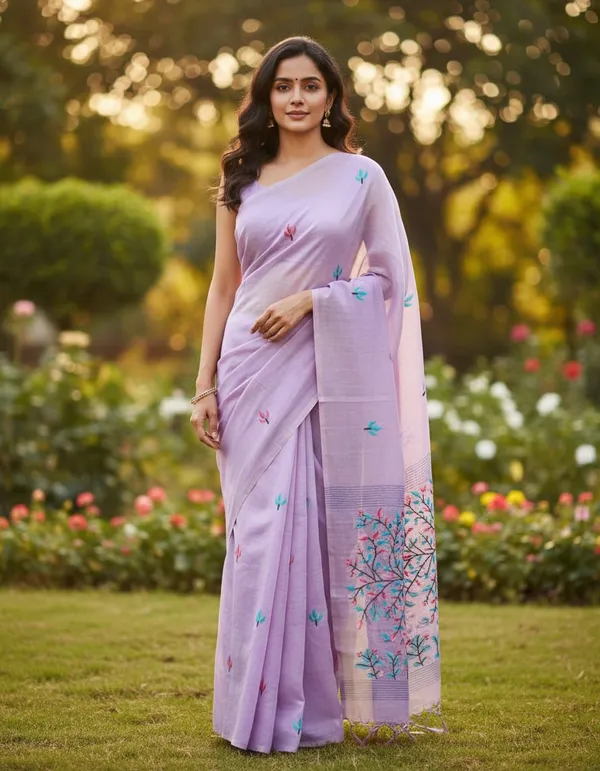 Mauve_color_Beautiful_Thread_Work_Soft_Cotton_Saree
