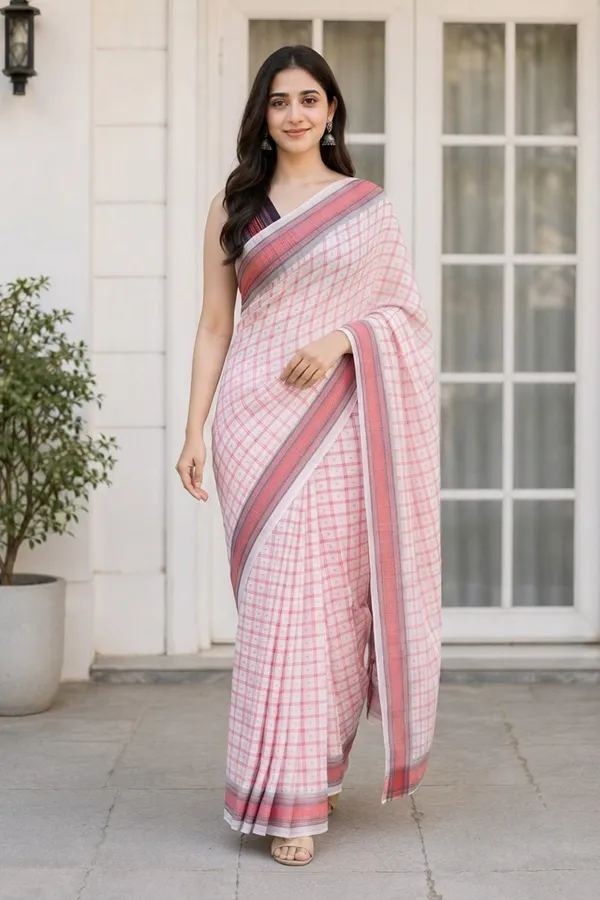 White__color_Chex_design__soft_chanderi_cotton_saree