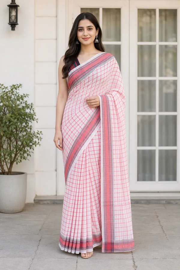 White__color_Chex_design__soft_chanderi_cotton_saree