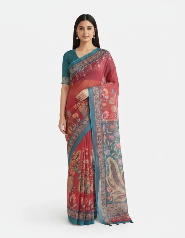 Maroon_Color_Peacock_design_Printed_Chanderi_cotton_Saree