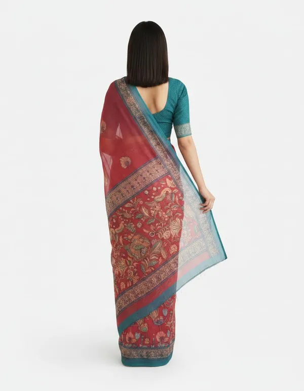 Maroon_Color_Peacock_design_Printed_Chanderi_cotton_Saree