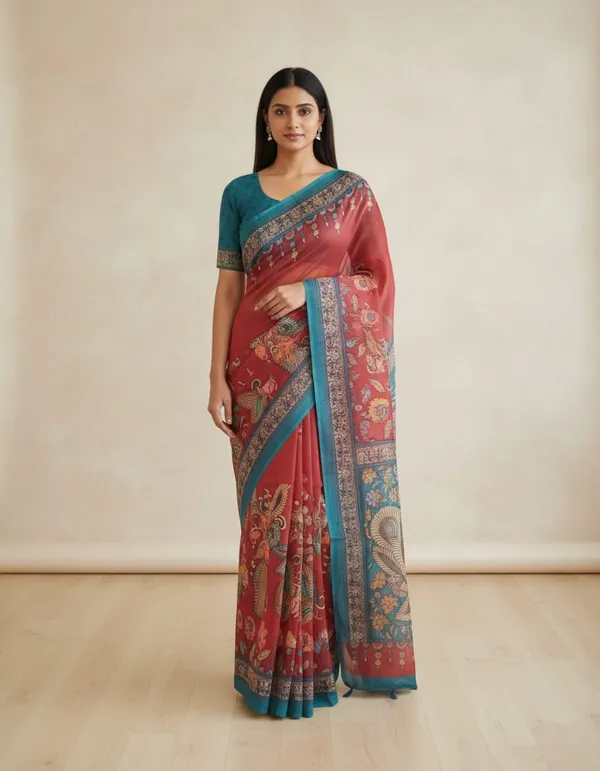Maroon_Color_Peacock_design_Printed_Chanderi_cotton_Saree
