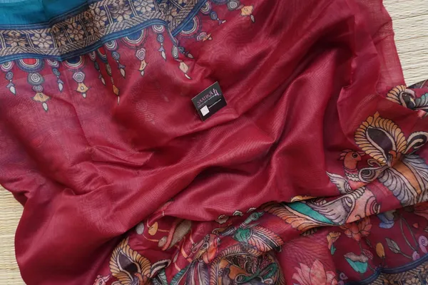 Maroon_Color_Peacock_design_Printed_Chanderi_cotton_Saree