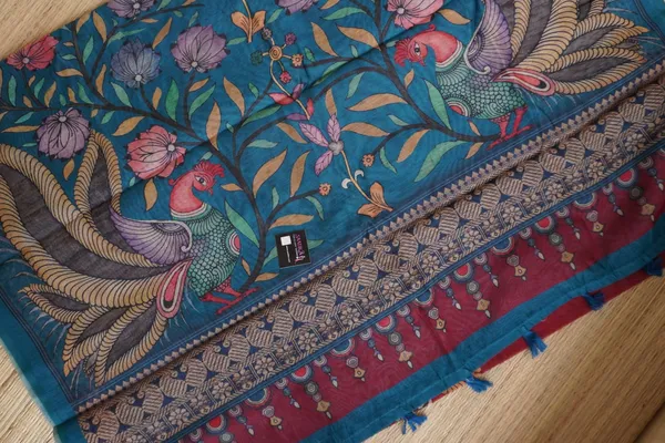 Maroon_Color_Peacock_design_Printed_Chanderi_cotton_Saree