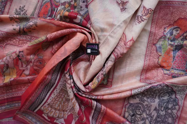 Sunset_Orange_color_Ramayana_inspired_Printed_Chanderi_Cotton_Saree