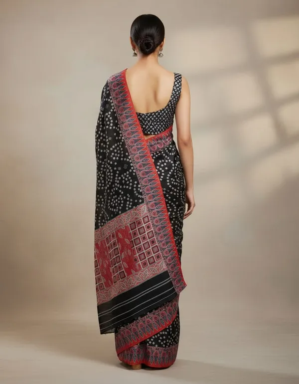 Black_Tusshar_Silk_Bandani_and_Ajarakh_Print_Light_Weight_Saree_for_Women