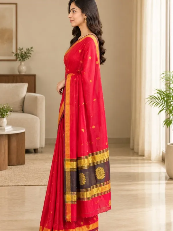 Reddish_color_Handloom_Woven_Bengal_Cotton_Saree