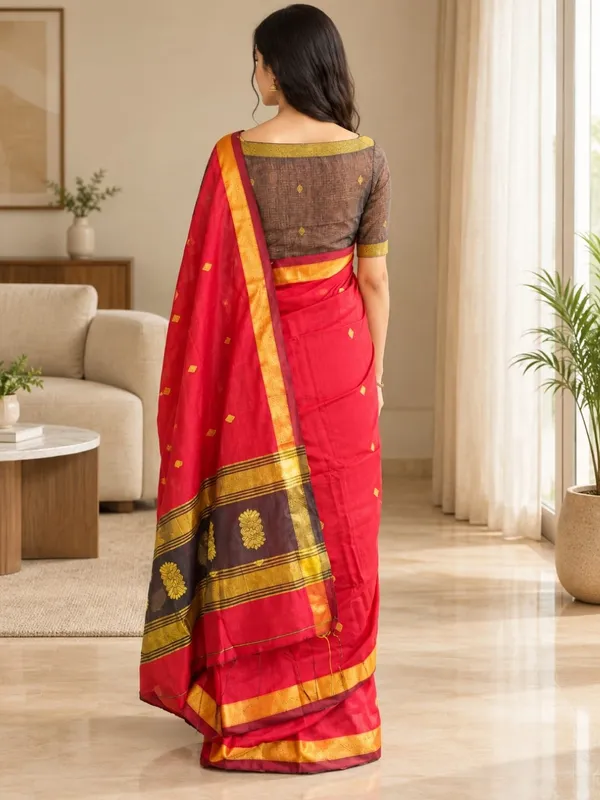 Reddish_color_Handloom_Woven_Bengal_Cotton_Saree