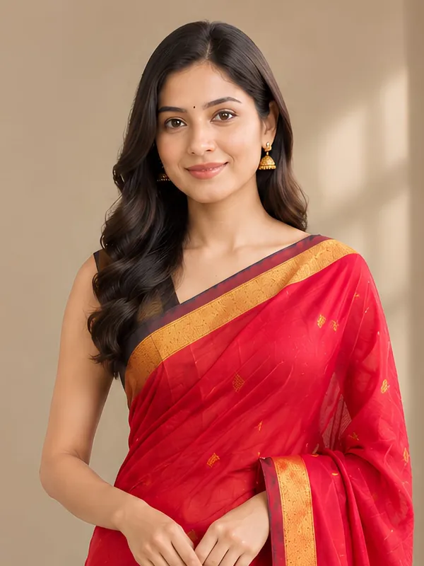 Reddish_color_Handloom_Woven_Bengal_Cotton_Saree