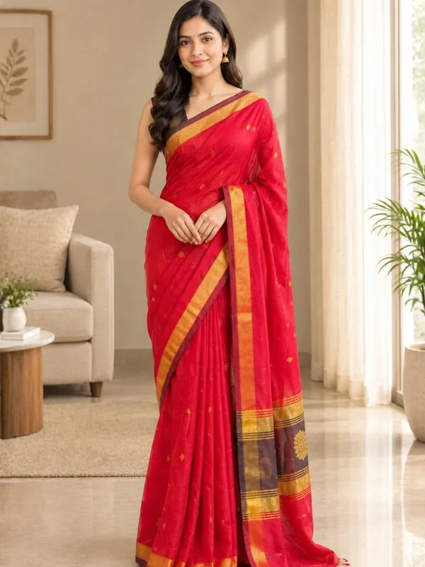 Reddish_color_Handloom_Woven_Bengal_Cotton_Saree