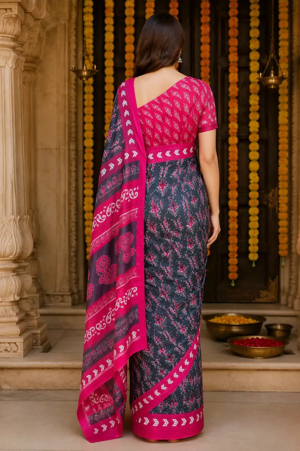 Dark_Grey_color_Pure_Cotton_Printed_Mulmul_Saree