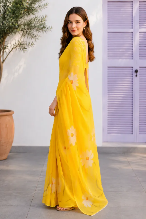 Yellow_color_Beautiful_Flower_Print_Linen_Cotton_Saree