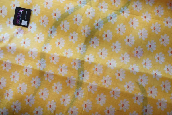 Yellow_color_Beautiful_Flower_Print_Linen_Cotton_Saree