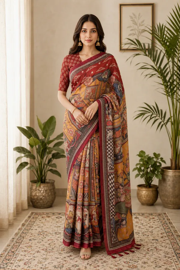 A_Vivid_color_Kalamkari_Kalamkari_Printed_Saree