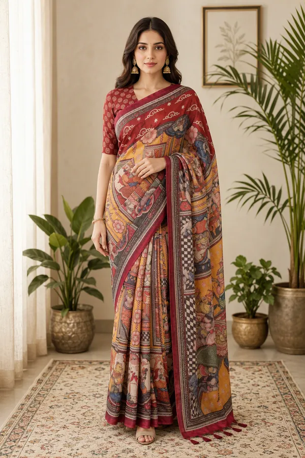 A_Vivid_color_Kalamkari_Kalamkari_Printed_Saree