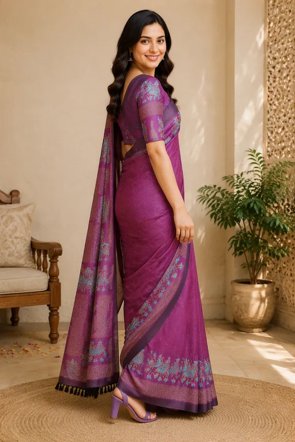 Purple_color_Tusshar_Silk_Beautiful_Printed_Saree