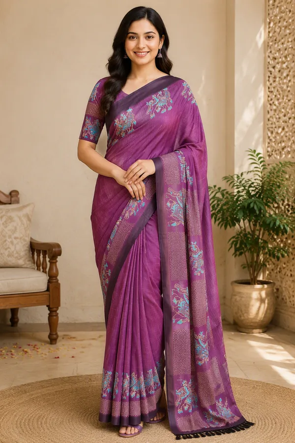 Purple_color_Tusshar_Silk_Beautiful_Printed_Saree