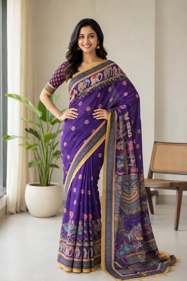 Royal_purple_color_Kalamkari_Printed_Saree