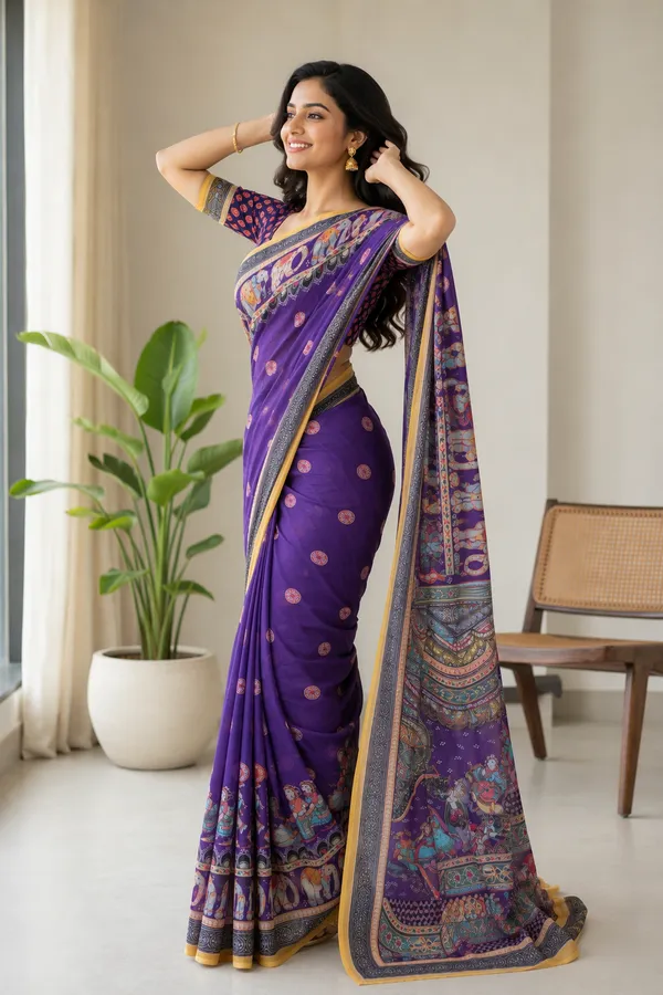 Royal_purple_color_Kalamkari_Printed_Saree
