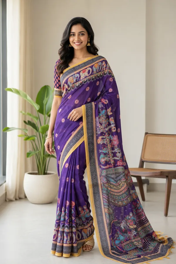 Royal_purple_color_Kalamkari_Printed_Saree