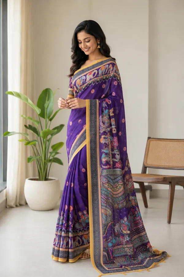 Royal_purple_color_Kalamkari_Printed_Saree
