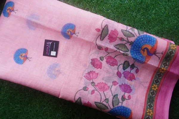 Pink_color_Beautiful_Peacock_and_Lotus_Printed_Cotton_Casual_Light_Weight_Saree