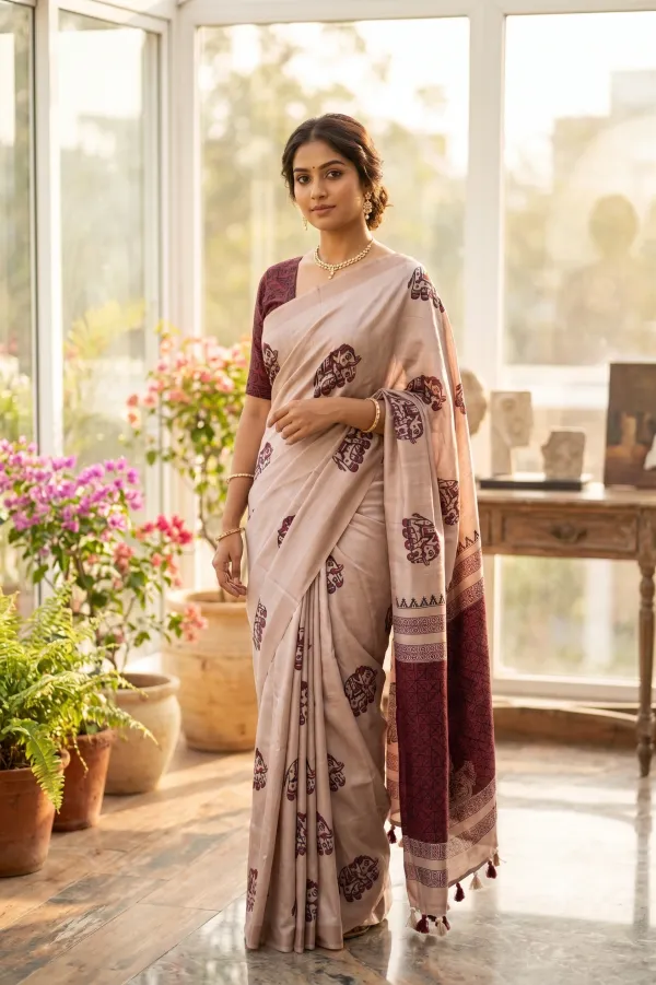 Beautiful_Hathi_Print_Tussar_Silk_Saree