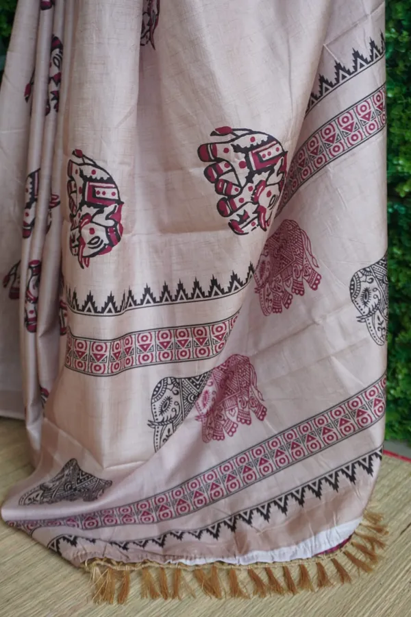 Beautiful_Hathi_Print_Tussar_Silk_Saree