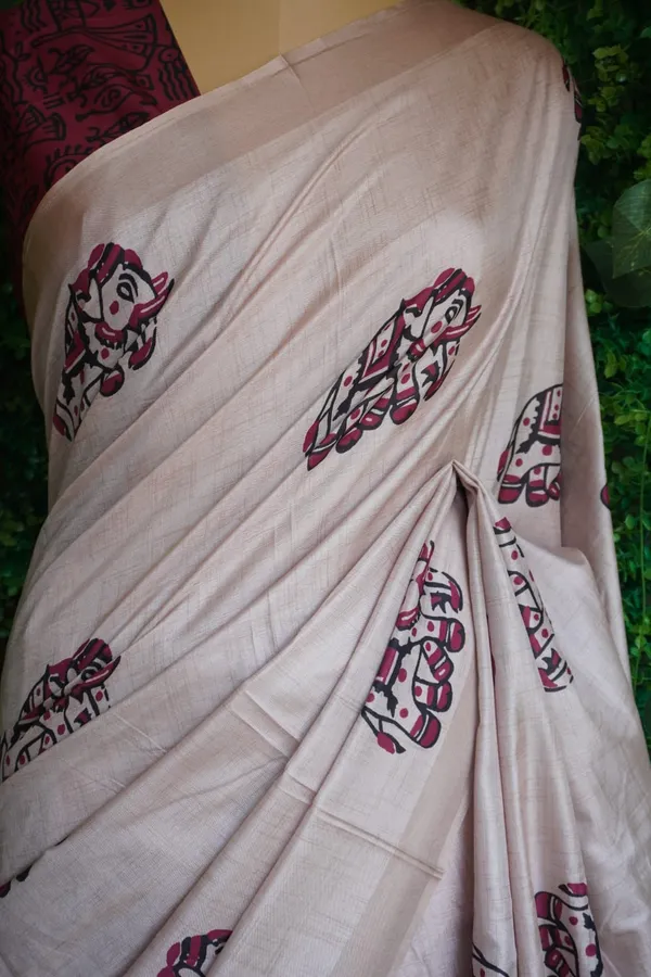 Beautiful_Hathi_Print_Tussar_Silk_Saree