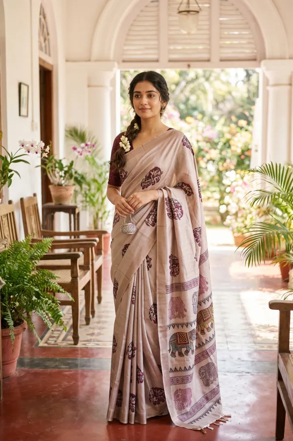 Beautiful_Hathi_Print_Tussar_Silk_Saree