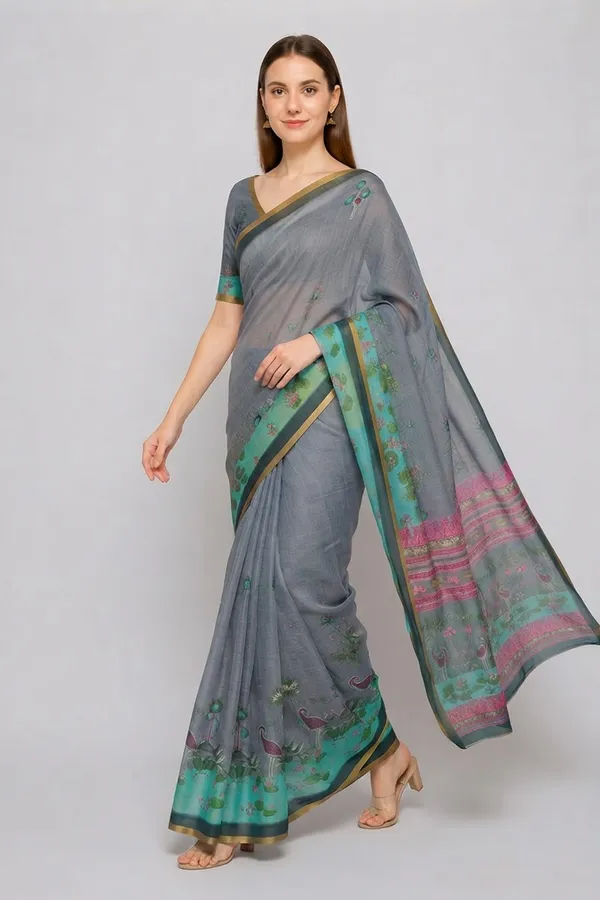 Grey_color_Cotton_Pichwai_Design_Printed_Casual_Light_Weight_Saree_for_Women