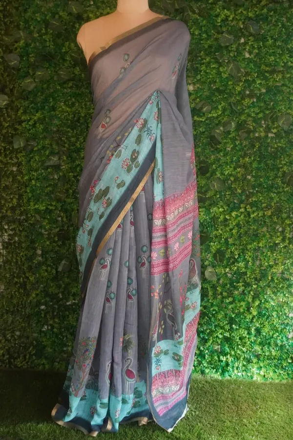 Grey_color_Cotton_Pichwai_Design_Printed_Casual_Light_Weight_Saree_for_Women